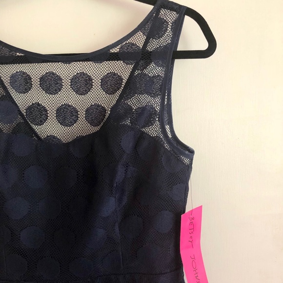 Sleeveless Illusion Polka Dot Dress Navy - Picture 5 of 5